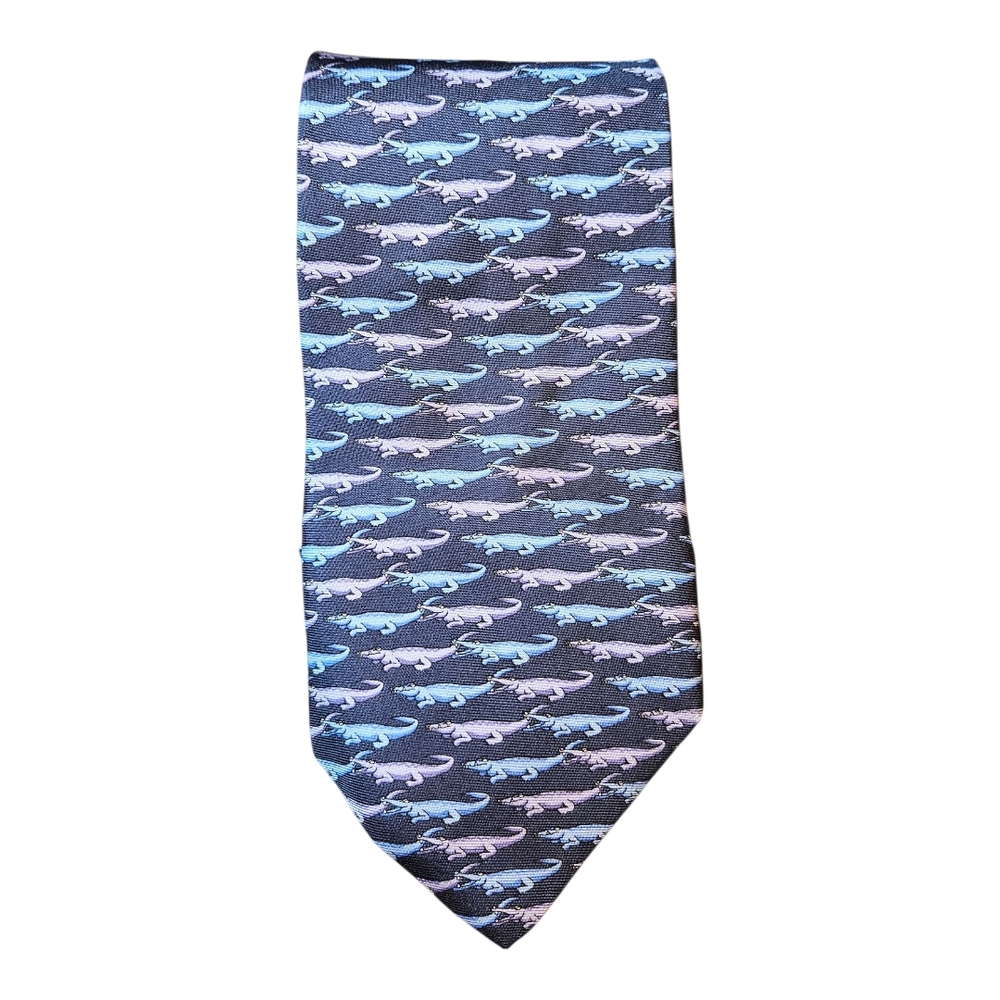 Beaufort Tie Rack Blue with Purple and Blue Alligators  100% Italian Silk